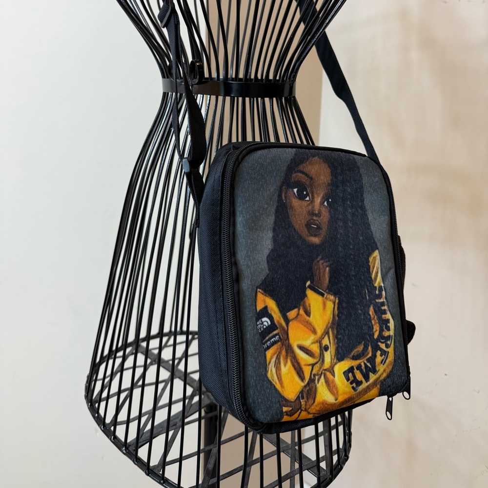 NWOT Crossbody Soft Cover Lunch Box with Bottle Holder and Fierce Brown Girl